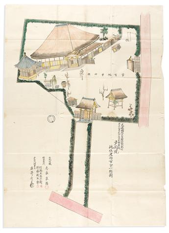 (JAPAN -- ARCHITECTURE.) Group of 4 large manuscript plans of Japanese villas and shrines in the Kamakura area, south of Yokohama.